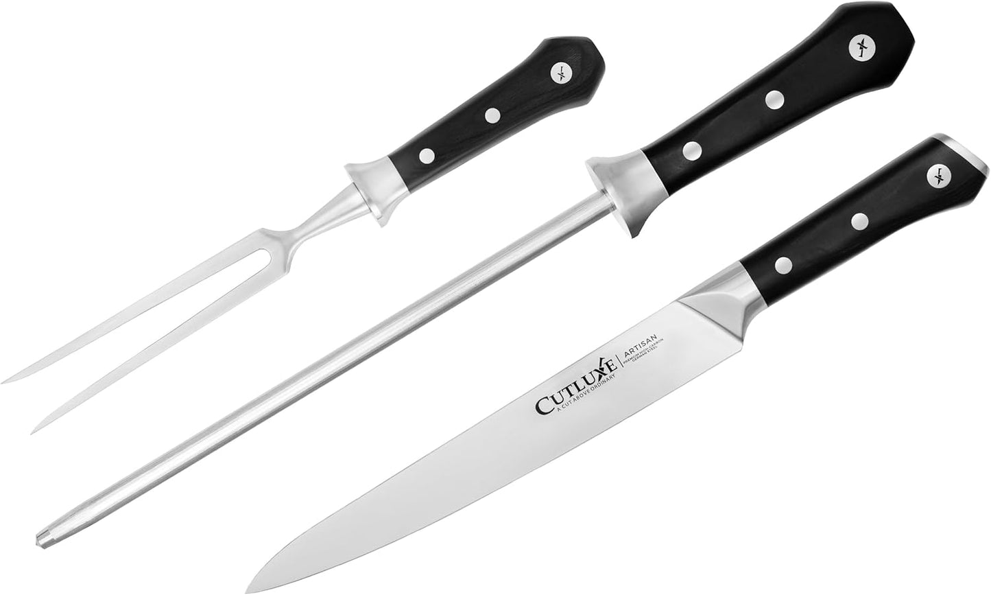 Set Cuchillos Tallar Pavo Tenedor Barbacoa Varilla Afilado 10pulg