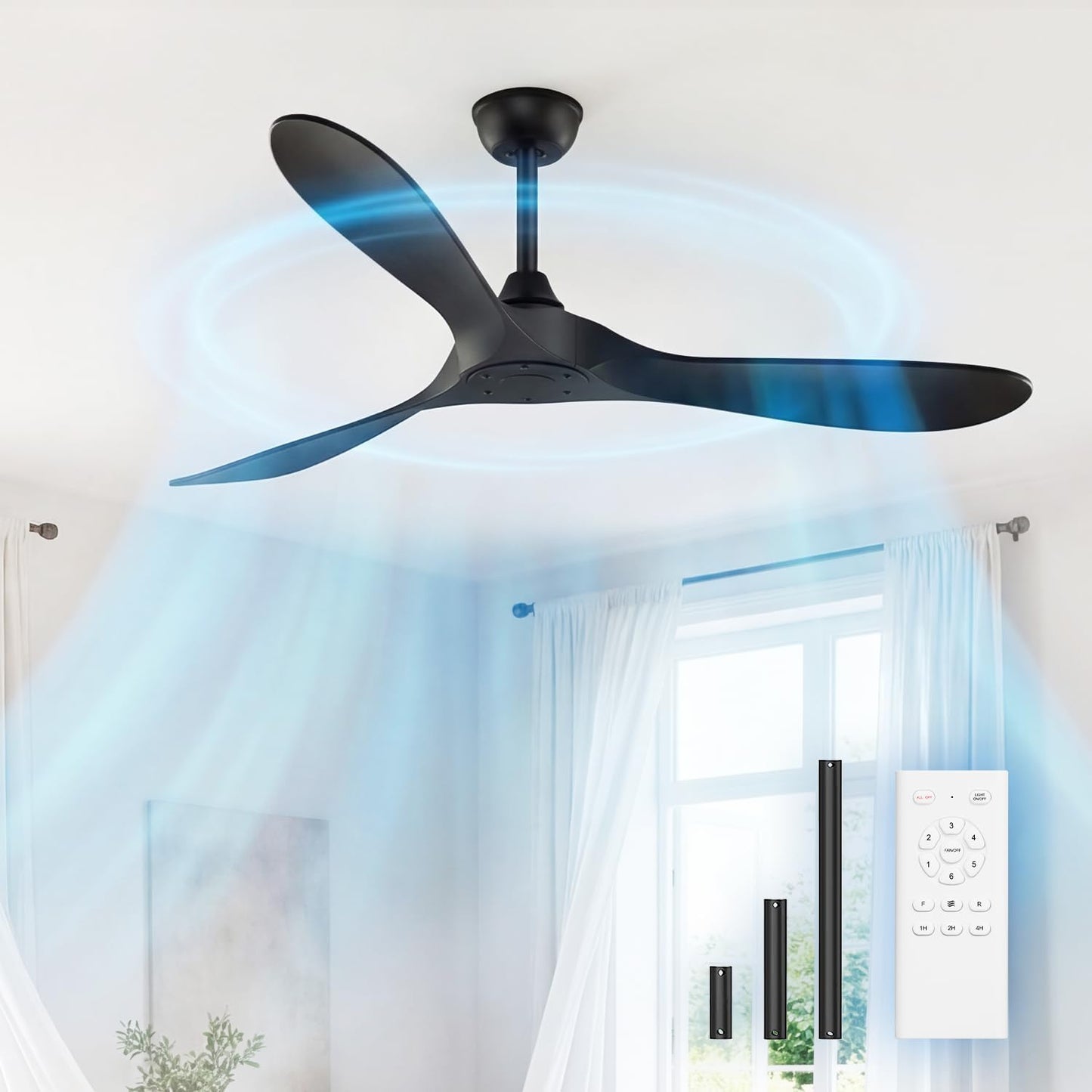 Ventilador techo negro 52pulg exterior 6 velocidades