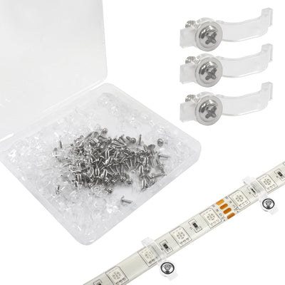 Set 100 soportes tira LED IP65 con clips transparentes