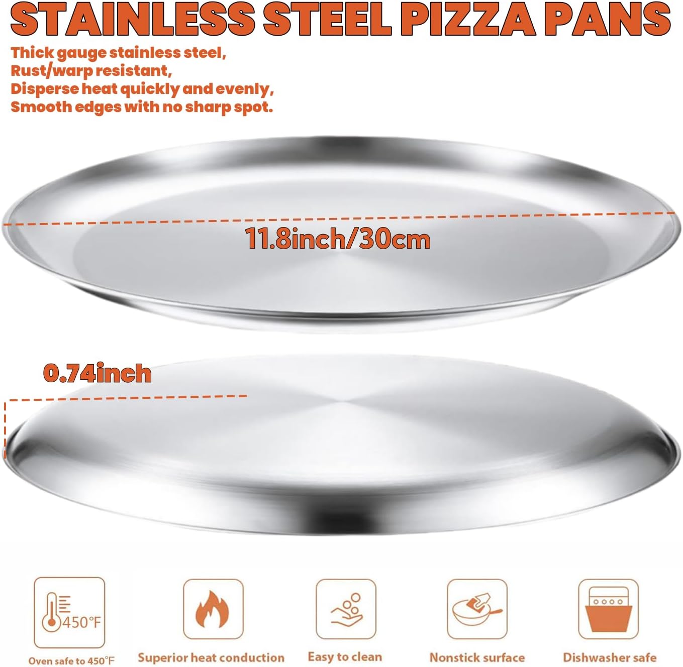 Sartén de pizza de acero inoxidable 12 pulgadas bandeja redonda para hornear