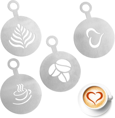 4 Plantillas Café Arte Leche Acero Inox Reutilizables Plateado