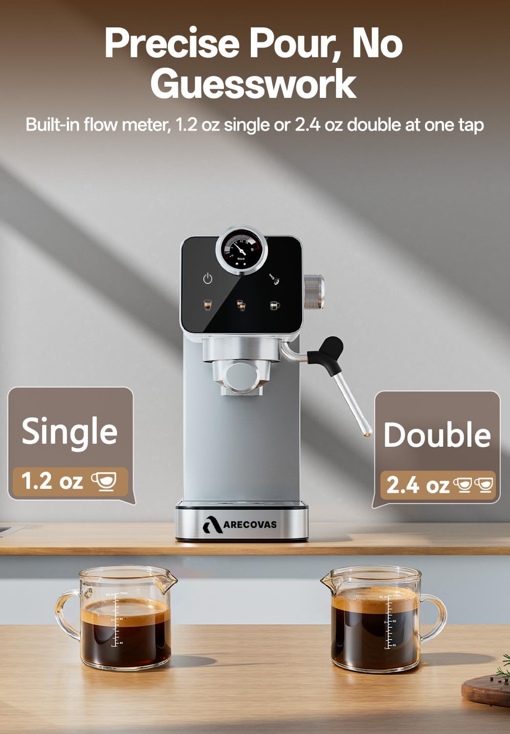 Cafetera Espresso Acero Inox 20 Bar Pantalla Táctil 41oz