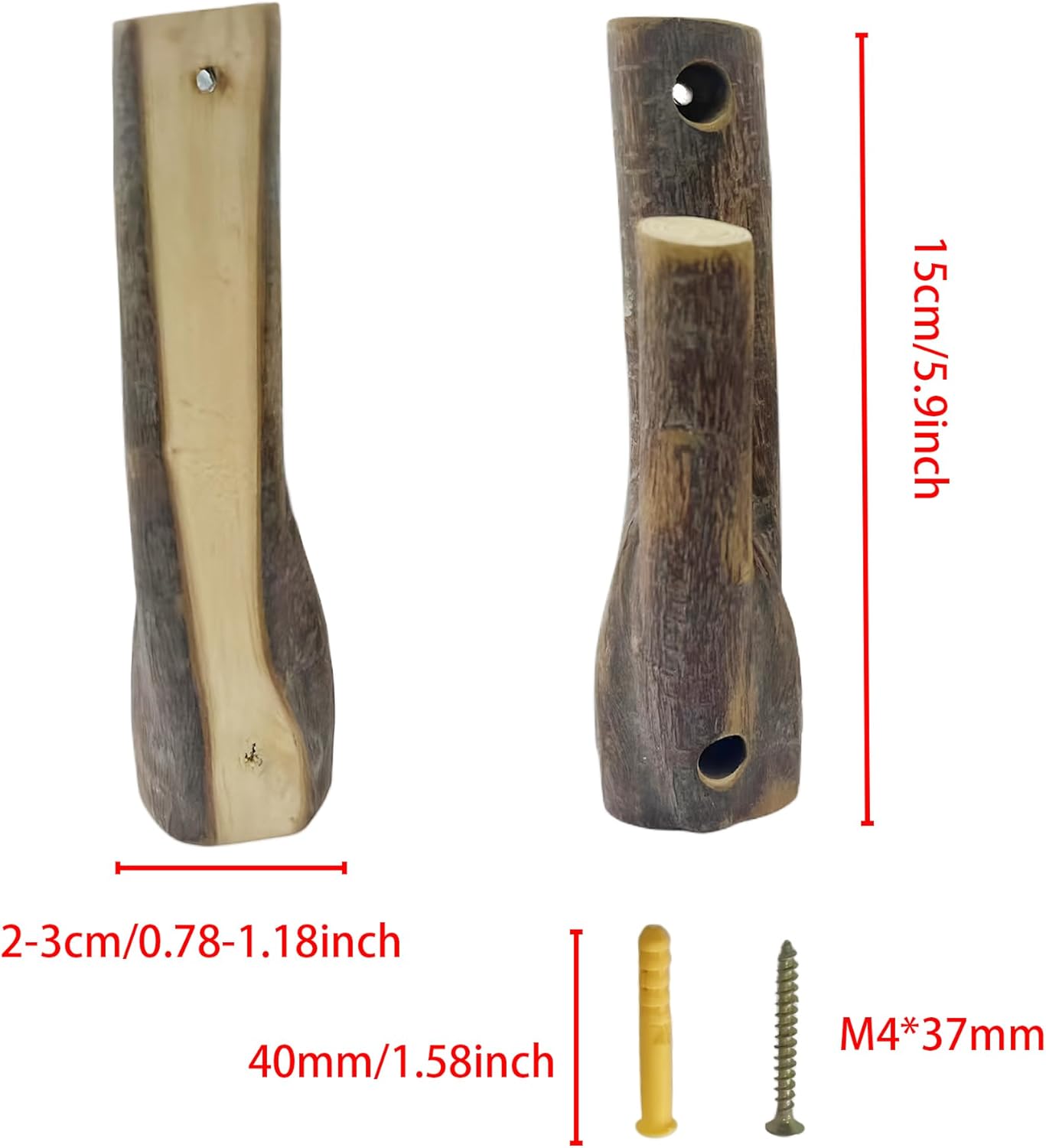 2 Ganchos Madera Real Rama Corteza Decorativos Pared