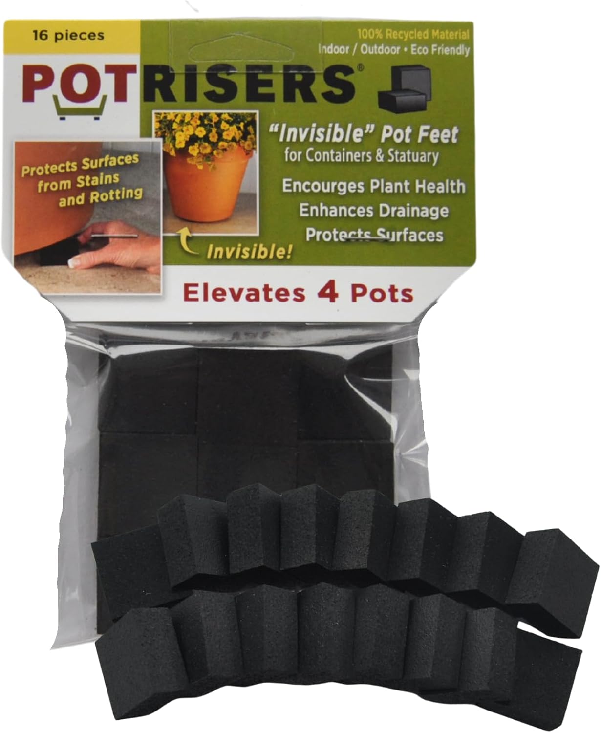Pies para macetas invisibles negro pack 16