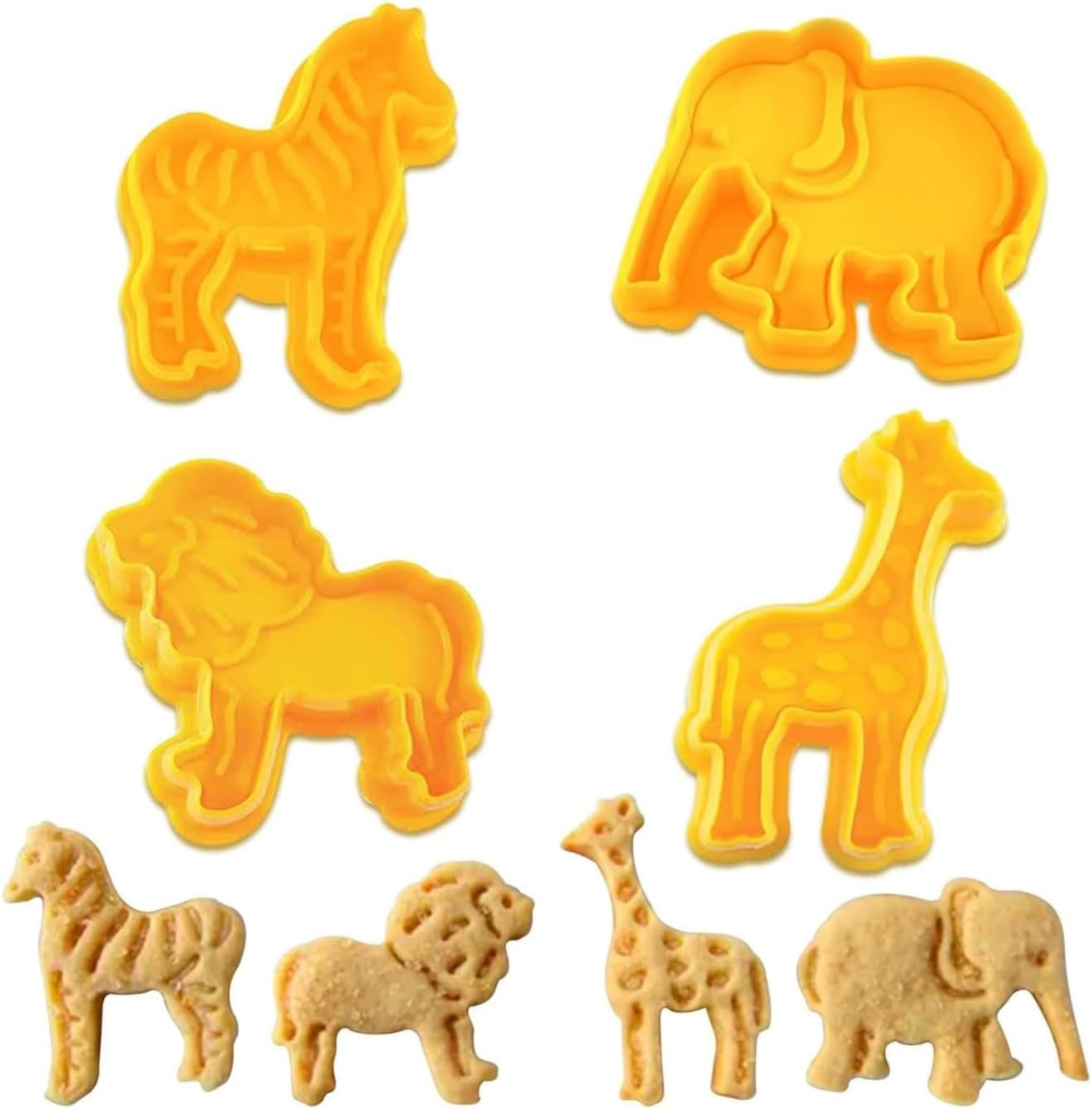 Molde para galletas animales amarillos 4 piezas elefante jirafa león cebra