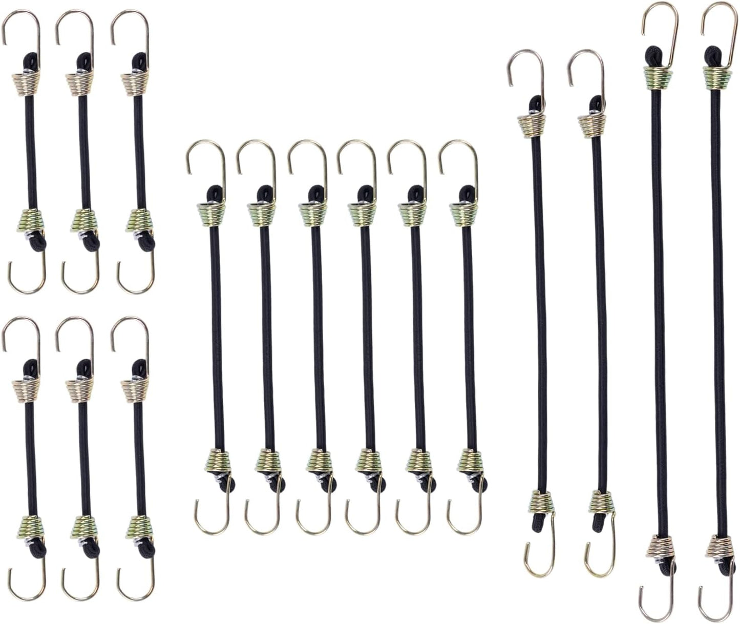 Pack 16 Cuerdas Bungee Negro con Gancho para Tienda de Campaña