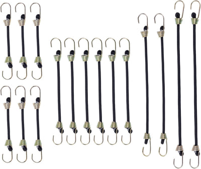 Pack 16 Cuerdas Bungee Negro con Gancho para Tienda de Campaña