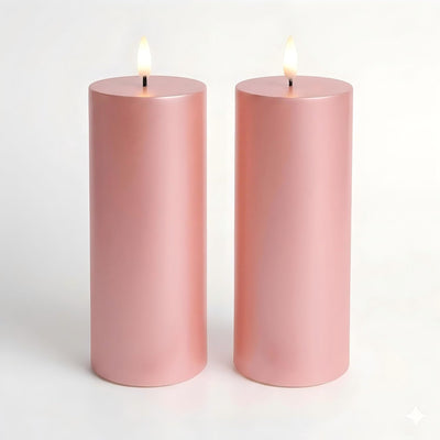 Set 2 Velas Pilar Rosas Sin Llama 3x8pulg Batería Decoración