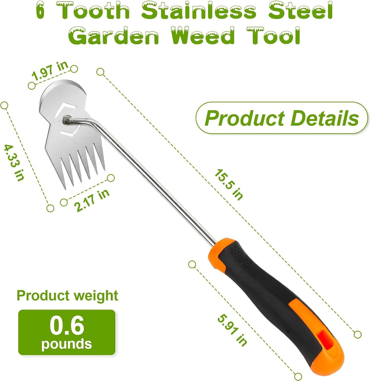 Herramienta deshierbe acero inox 6 dientes mango antiderrap