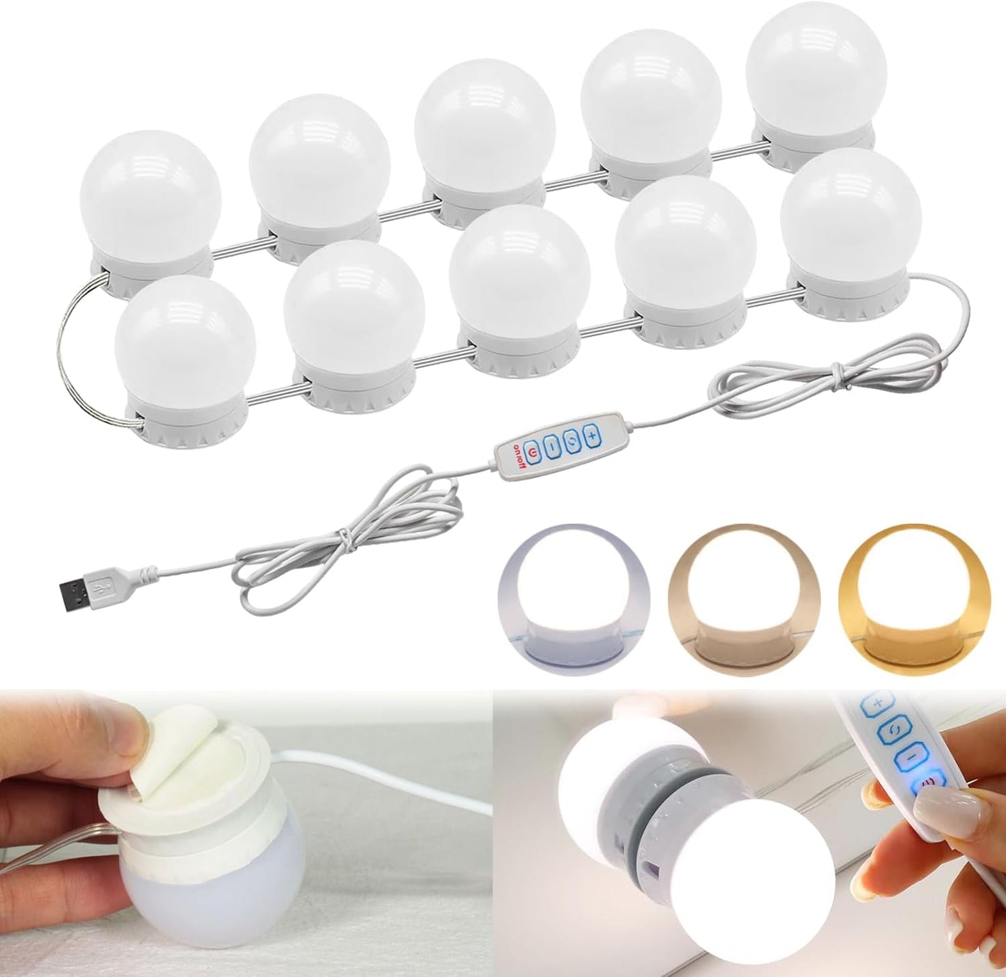 Luces LED tocador espejo 10 bombillas regulables 3000-6500K