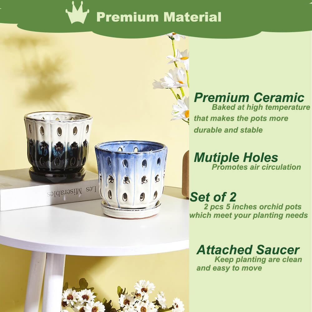 Macetas cerámica orquídeas 5pulg con platillo 2pzas