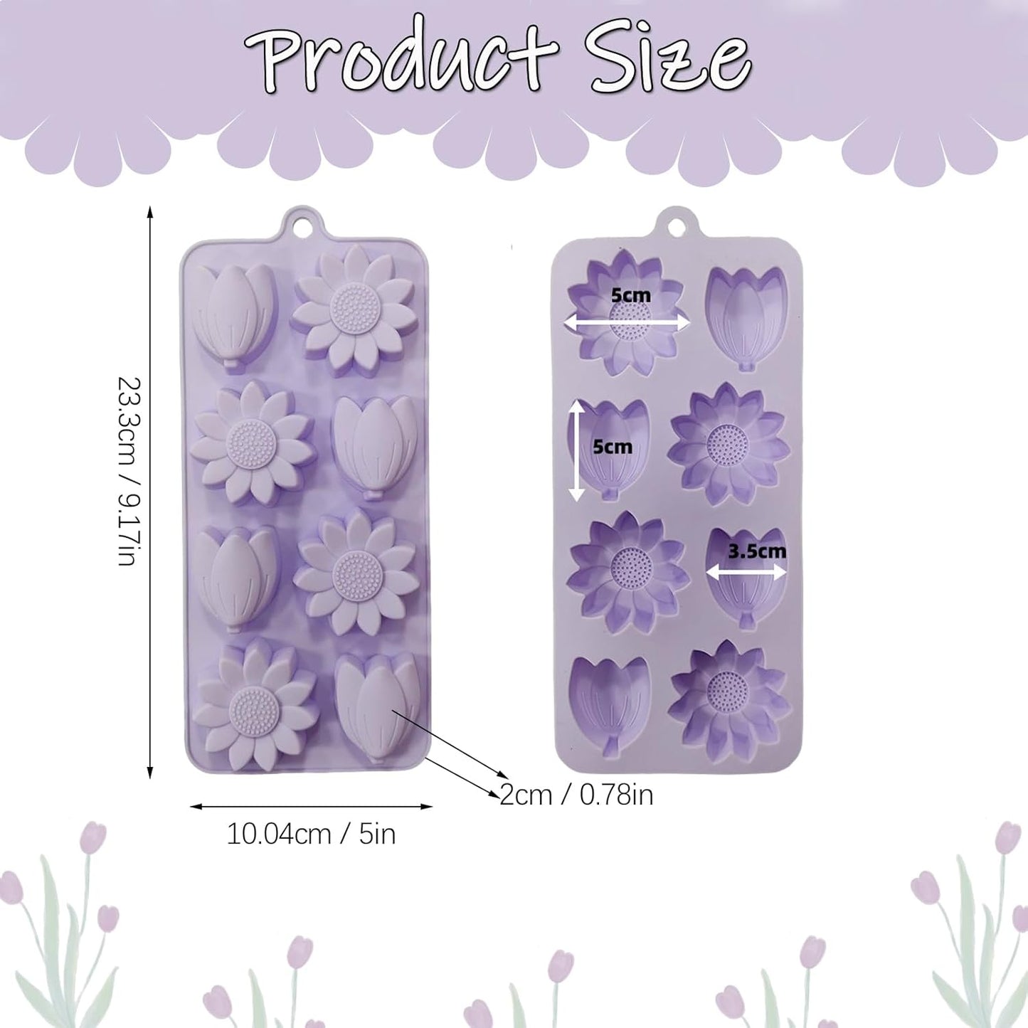Moldes de silicona para cubos de hielo de flores y tulipán, paquete de 3