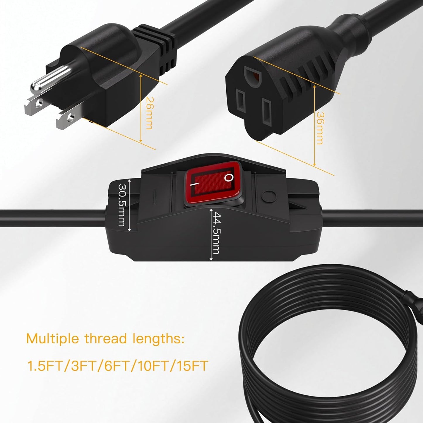 Cable extensión con interruptor impermeable 3 clavijas 1875W