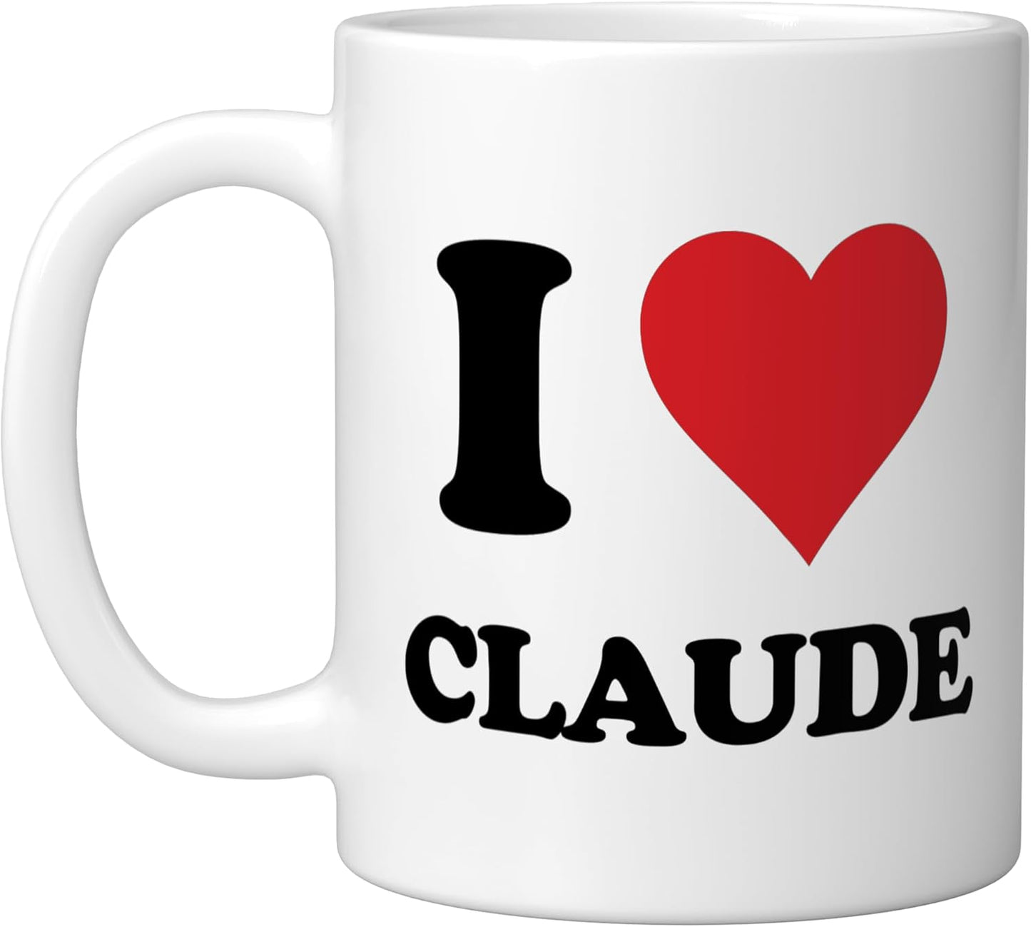 Taza de cerámica personalizada I Heart Claude en blanco