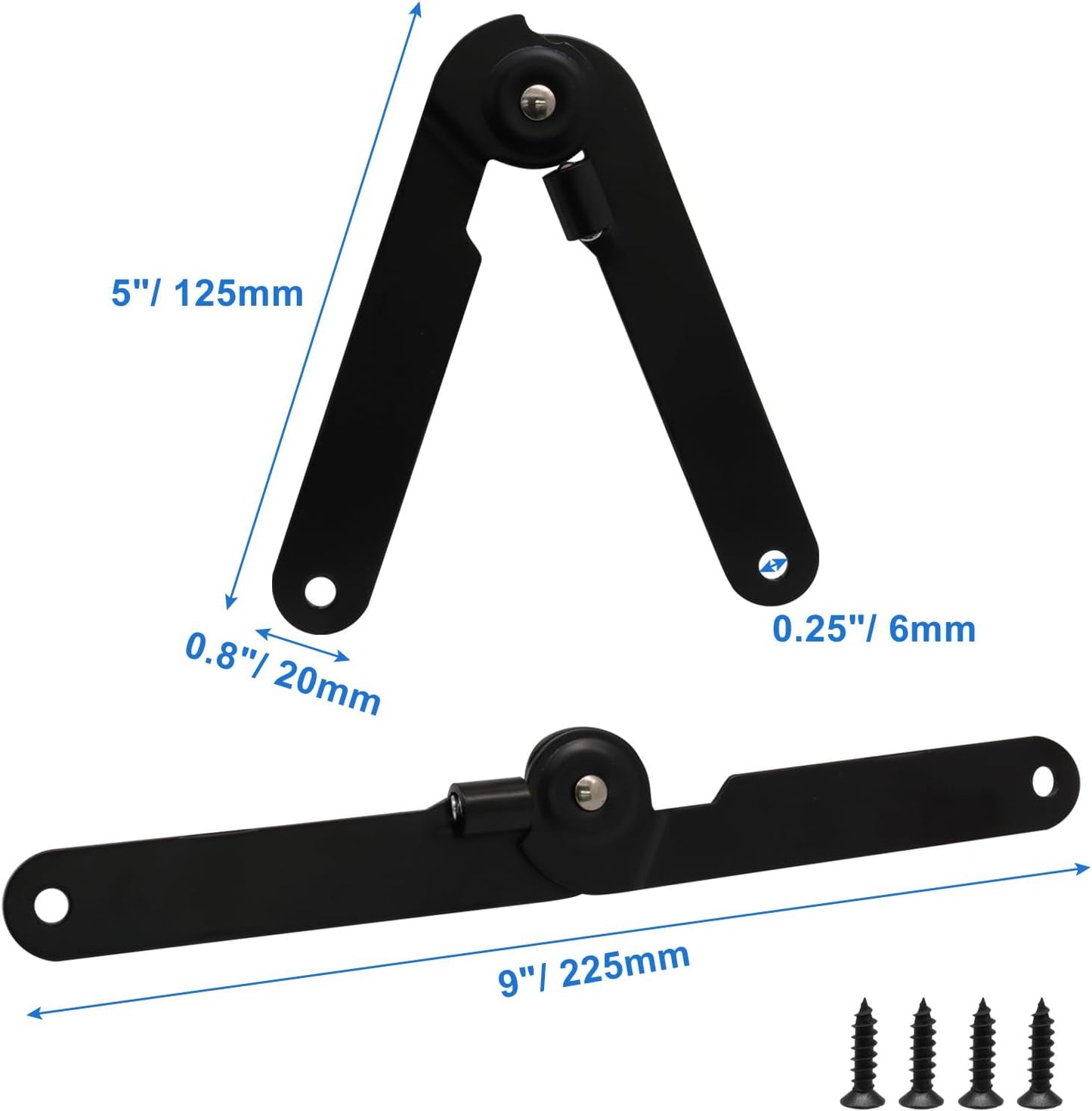 2 Bisagras Giratorias 9pulg Negras para Muebles y Puertas