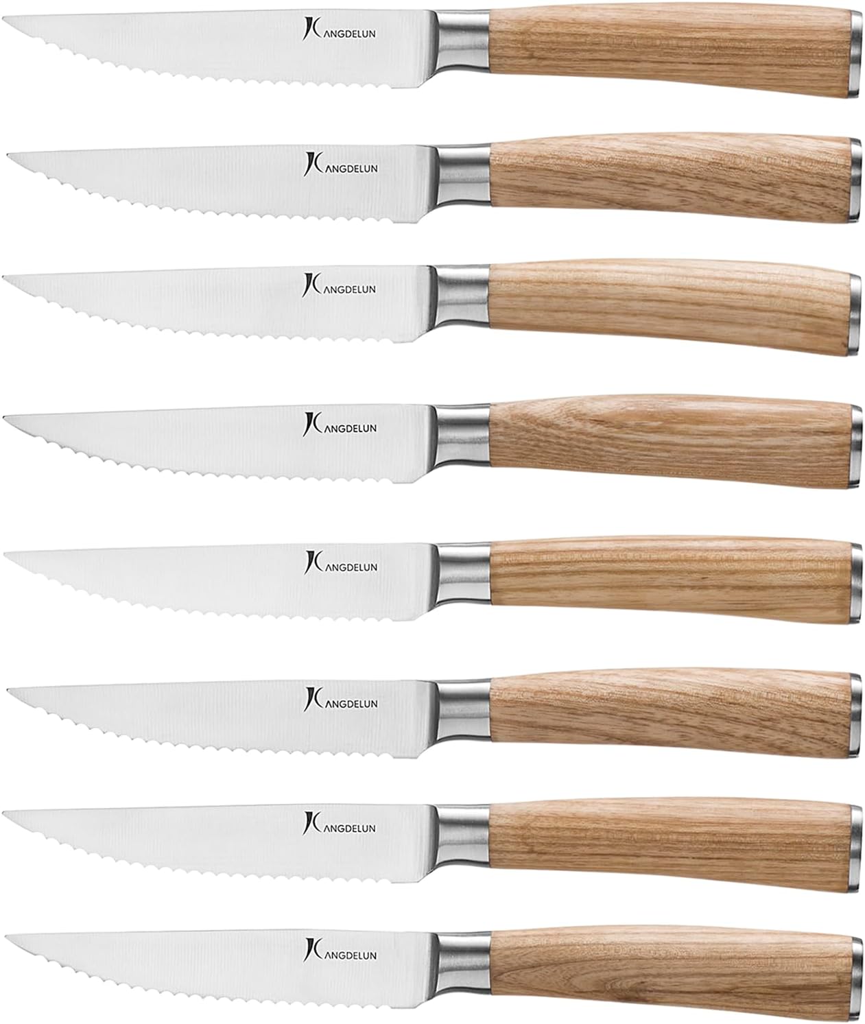 Set 8 Cuchillos Carne Acero Inox con Afilador Madera