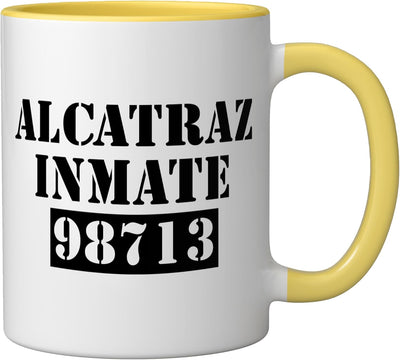 Taza de cerámica Alcatraz Prison Inmate Halloween amarilla/blanca