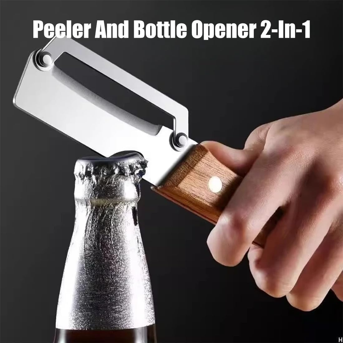 Pelador 2en1 acero inox mango madera abridor botellas