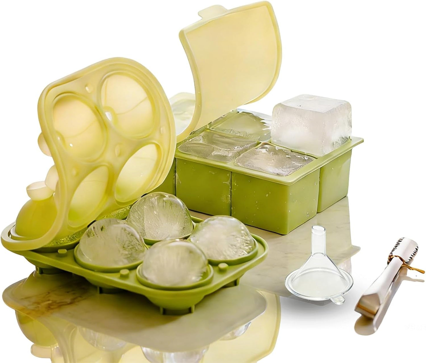Moldes de hielo cuadrados grandes con tapa sellada y abrazadera juego de 2
