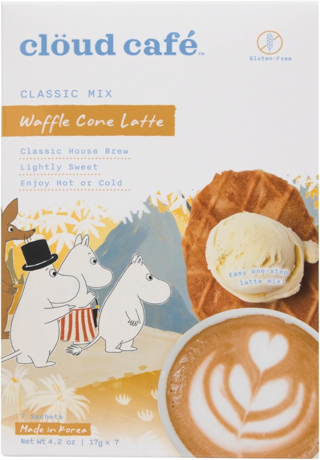 Café instantáneo Clöud Café Moomin Waffle Cone Latte sin azúcar 7 bolsitas