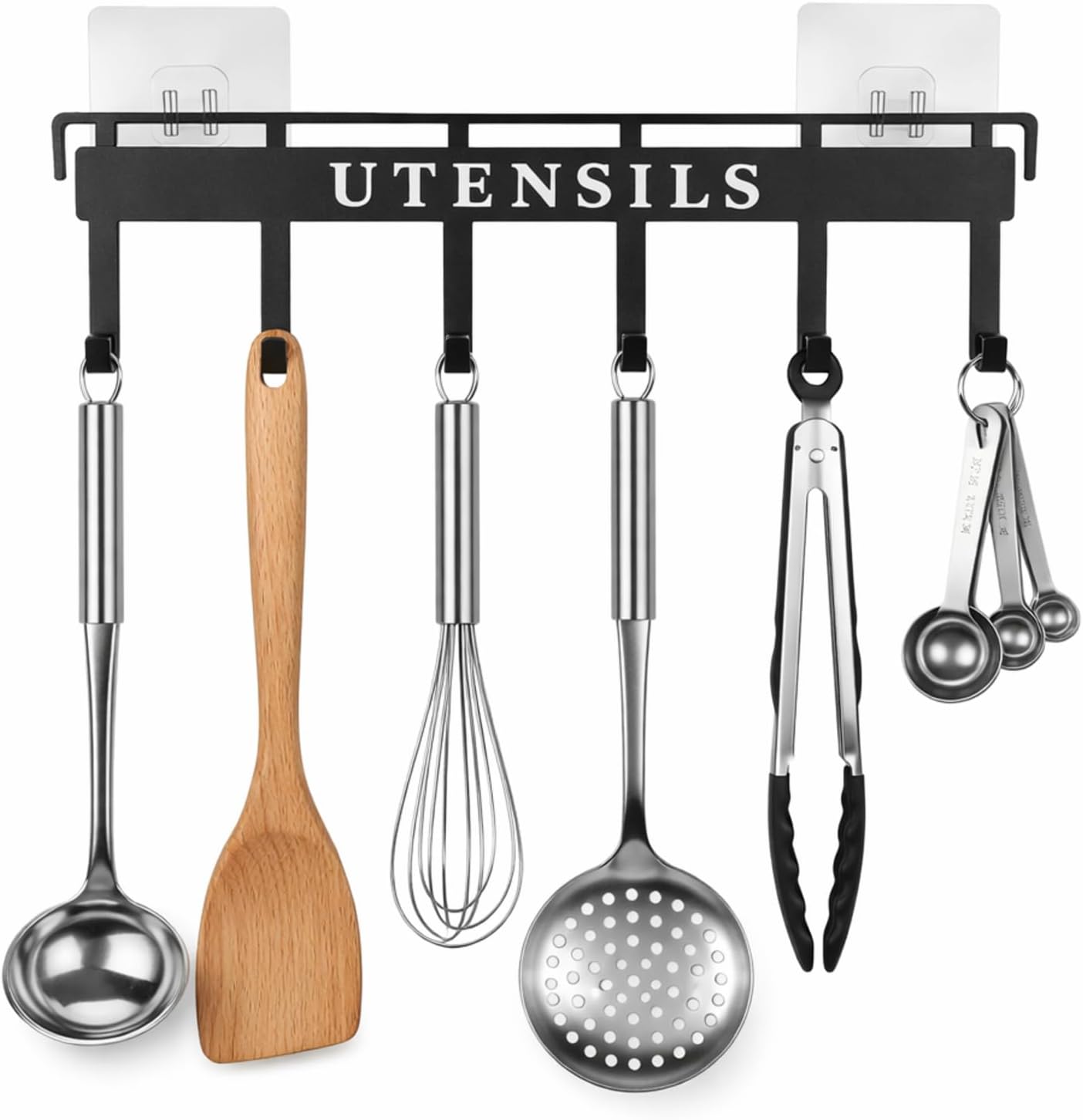 Soporte para utensilios de cocina con 6 ganchos sin taladro