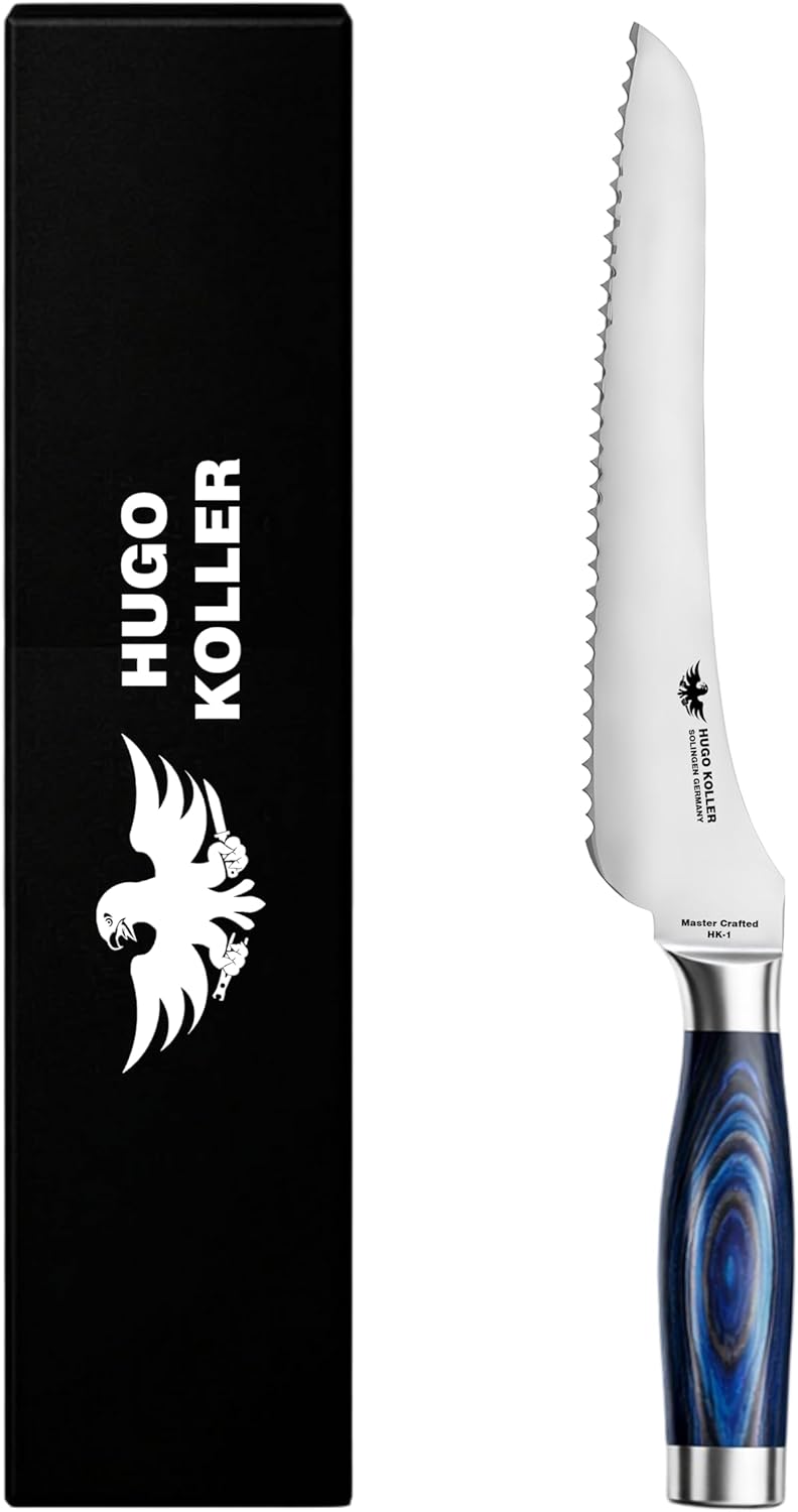 Cuchillo pan artesanal Solingen 9pulg Razor Sharp mango azul