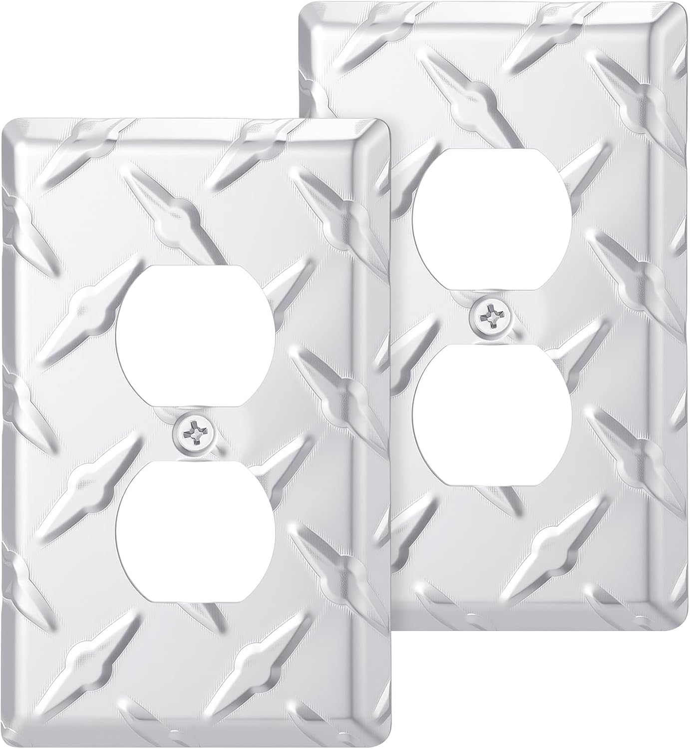 2 Cubiertas Salida Placa Diamante Aluminio Plateado