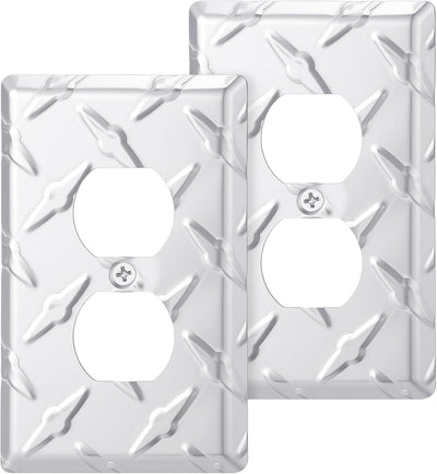 2 Cubiertas Salida Placa Diamante Aluminio Plateado