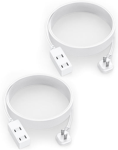 Cable extensión enchufe plano 24ft blanco 2 clavijas 3 salidas