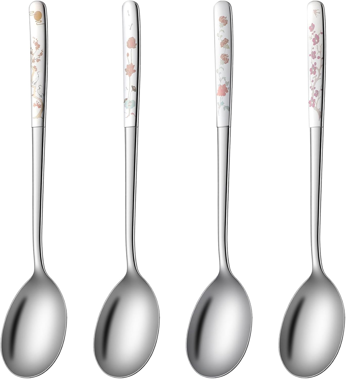 4 Cucharas Acero Inox 8pulg Mango Largo Diseño Flores