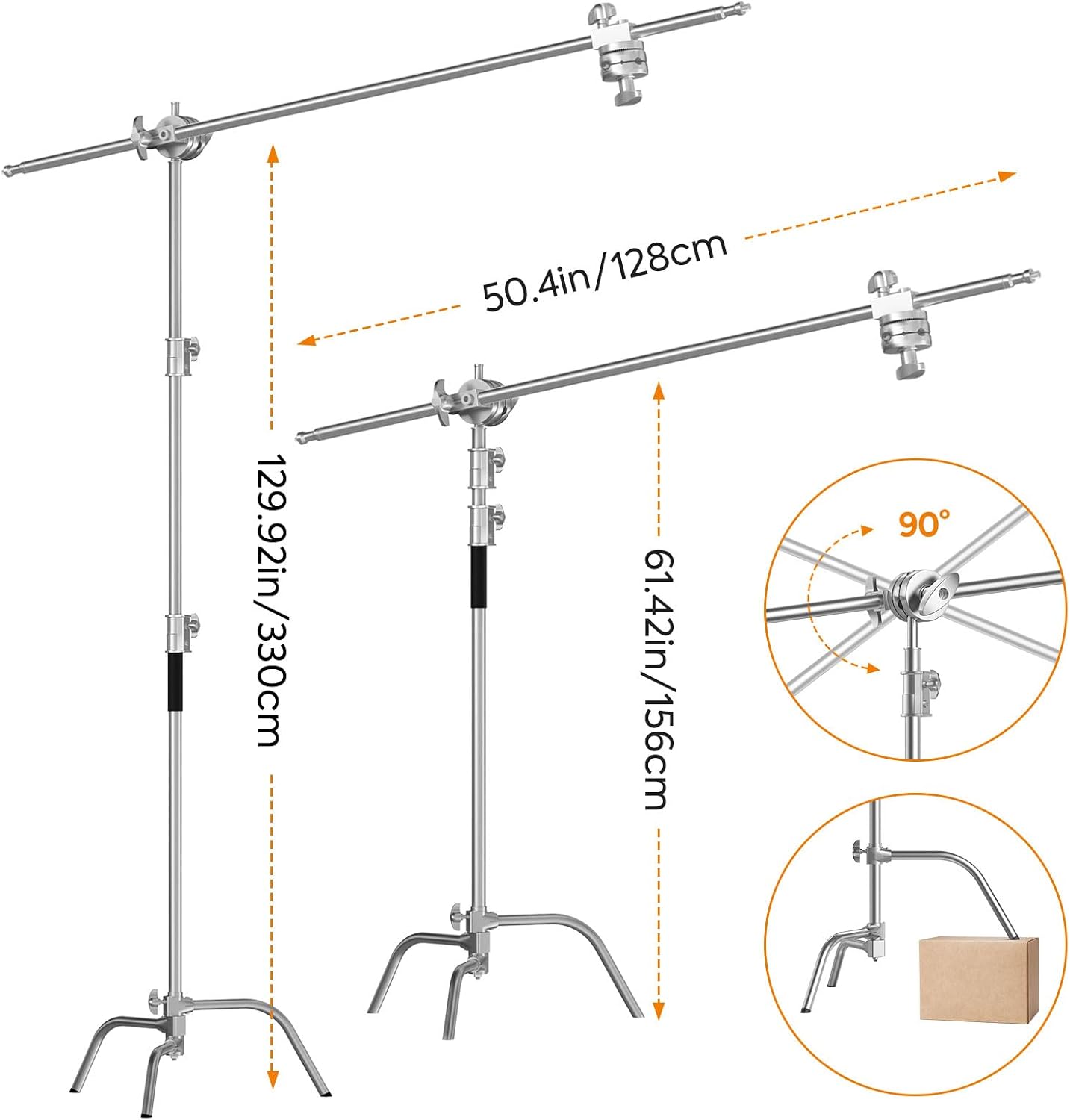 Soporte C acero inox 10.8ft con brazo luz estudio