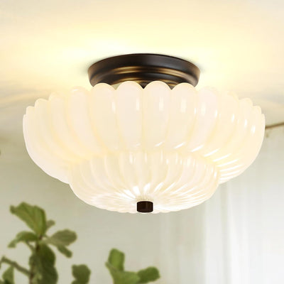 Lámpara techo semiempotrada negro cristal blanco leche dormitorio