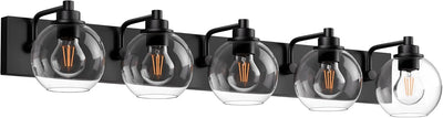 Lámpara baño 5 luces negro mate con pantalla vidrio transparente