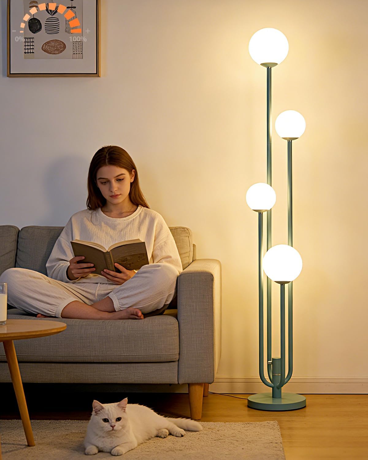 Lámpara pie 4 luces regulables 3000K sala dormitorio