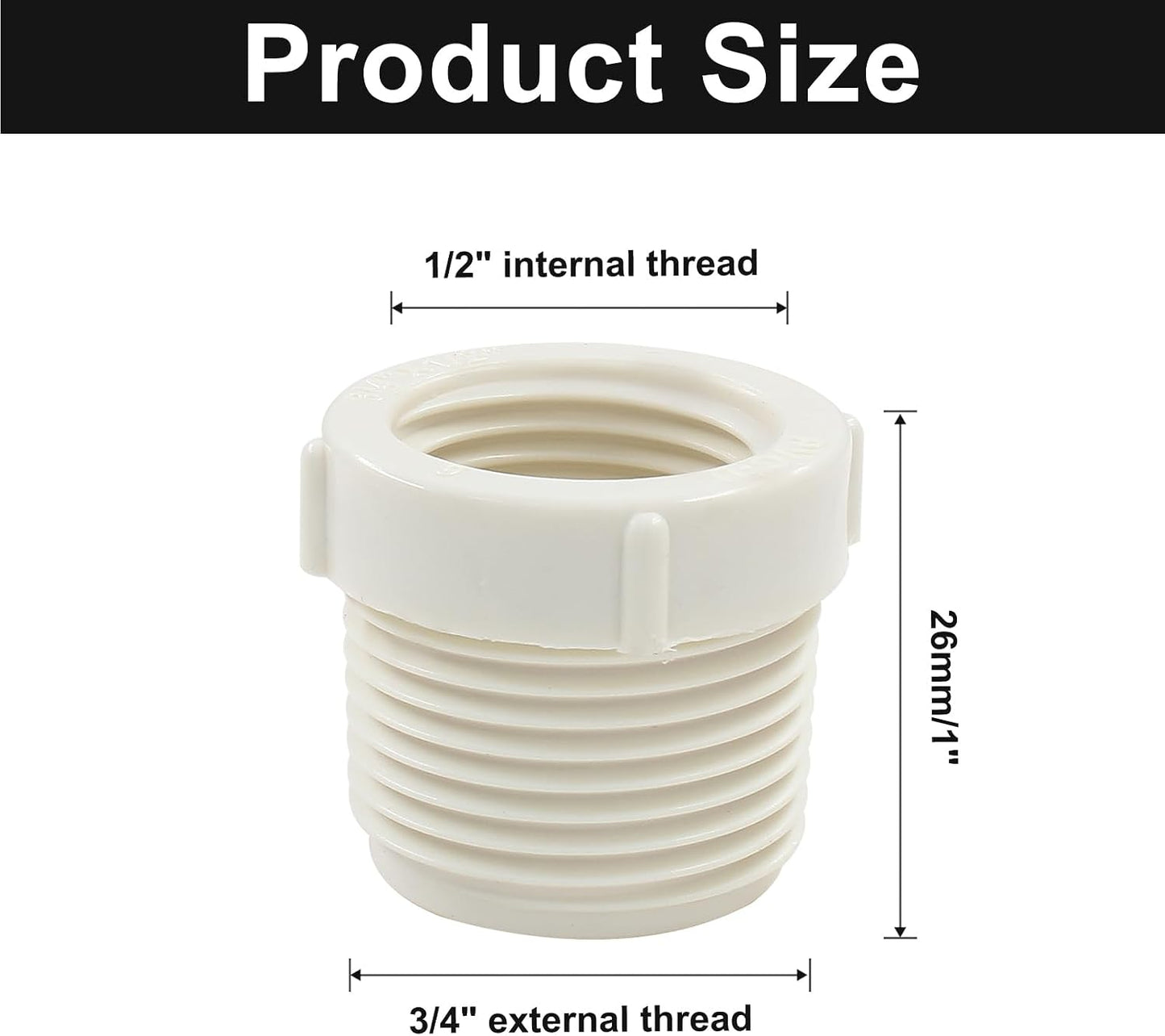 10 Pzas Rosca Macho 3/4pulg a Hembra 1/2pulg PVC Blanco