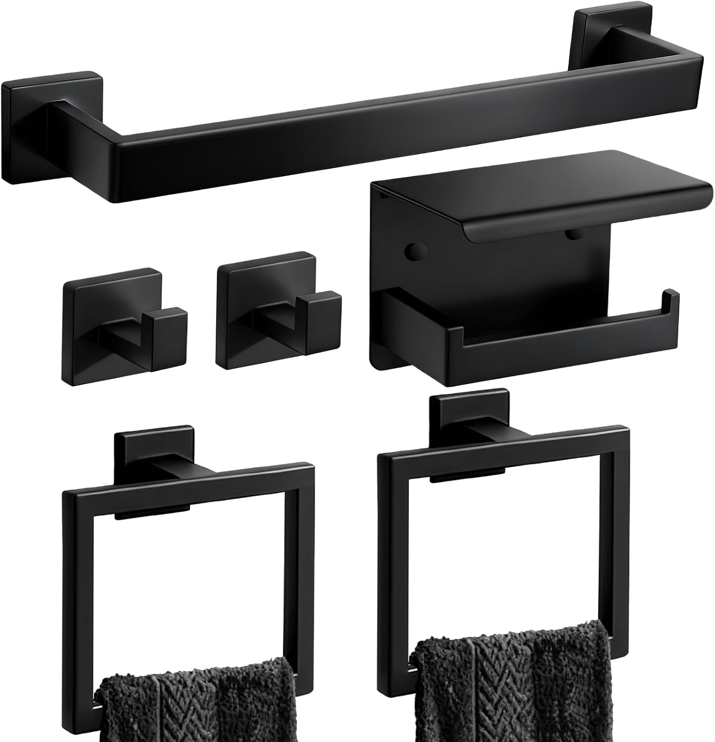 Set 6 accesorios baño negro acero inox