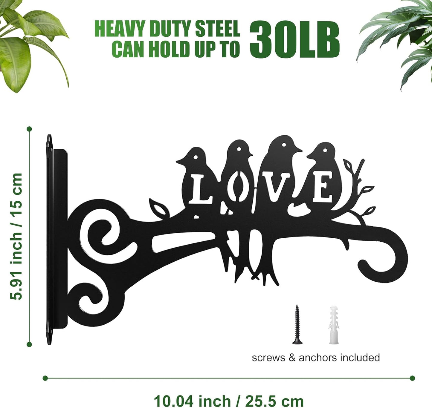 2 Ganchos Metal para Colgar Plantas 10pulg Patrón Pájaros