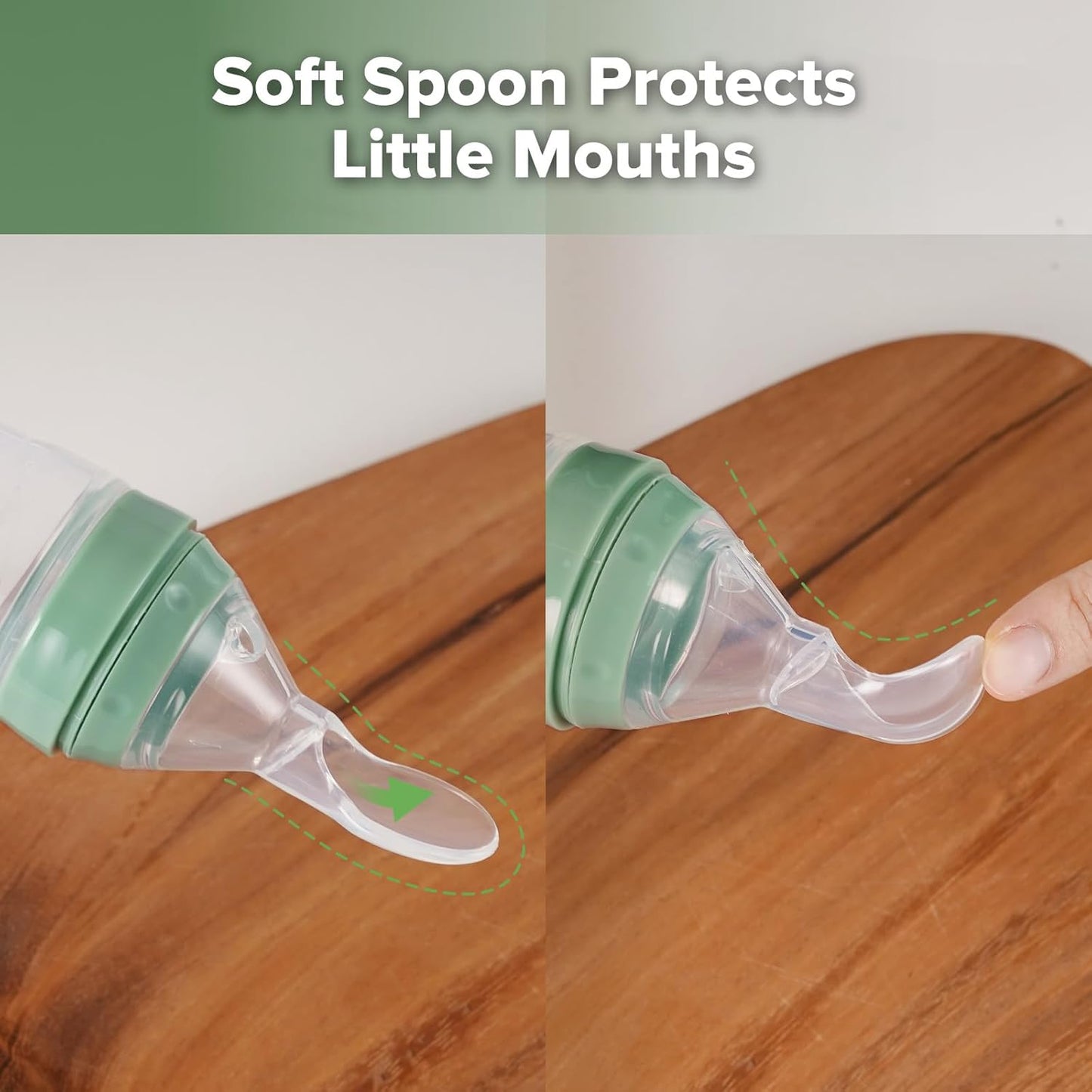 Alimentador de cuchara de silicona para bebés con babero de bolsillo