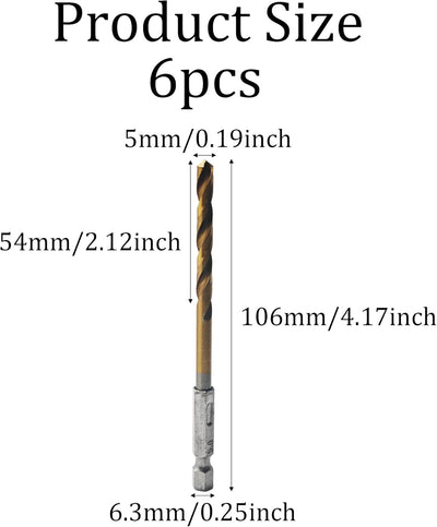 Set 6 brocas hex 0.19pulg acero titanio cambio rápido