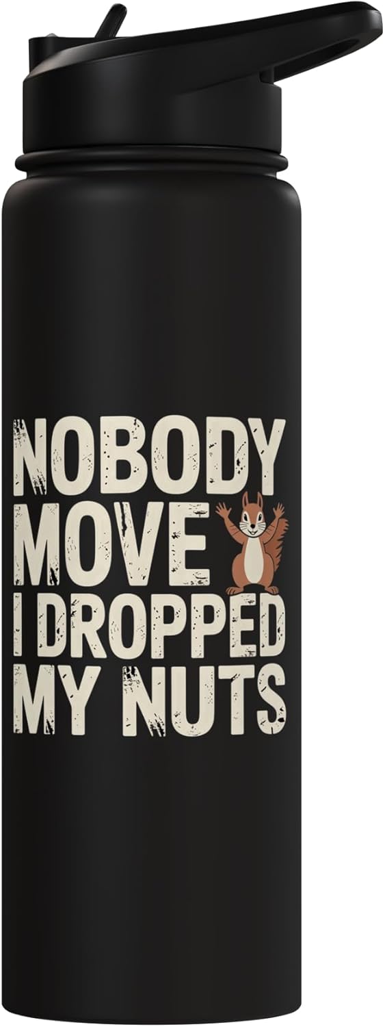 Botella de agua aislada de acero inoxidable con chiste sobre nueces