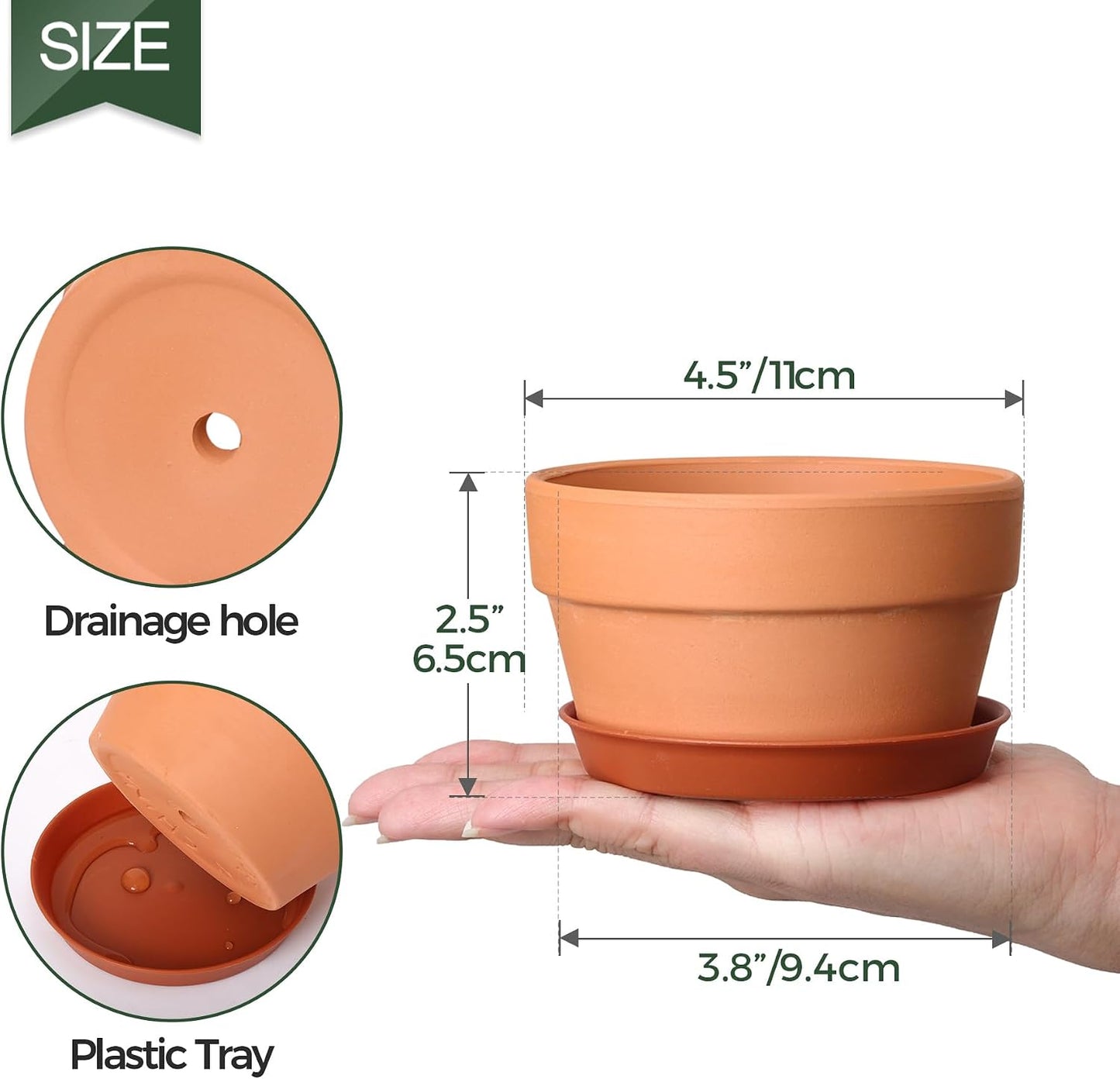 6 Macetas Terracota 4pulg con Agujeros Drenaje para Cactus