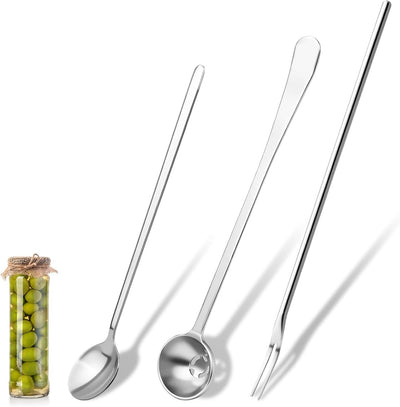Juego de 3 herramientas para pepinillos con mango largo y cuchara de acero inoxidable