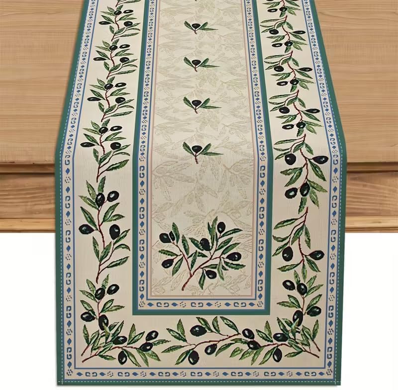 Camino mesa retro ramas olivo verde 13x72pulg