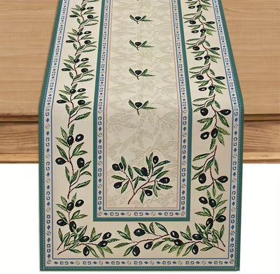 Camino mesa retro ramas olivo verde 13x72pulg