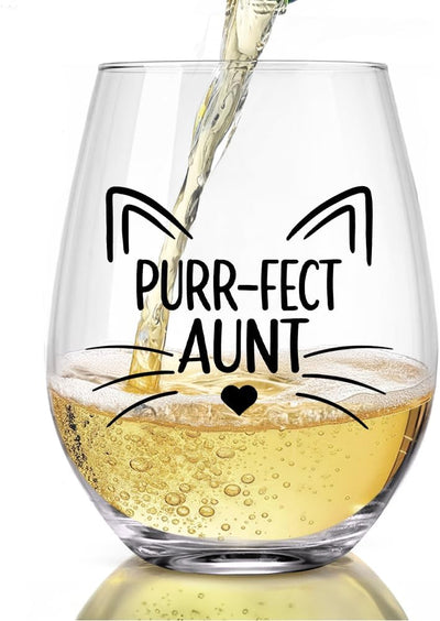 Copa de vino divertida Purr-fect Aunt para tía, regalo día de la madre y cumpleaños
