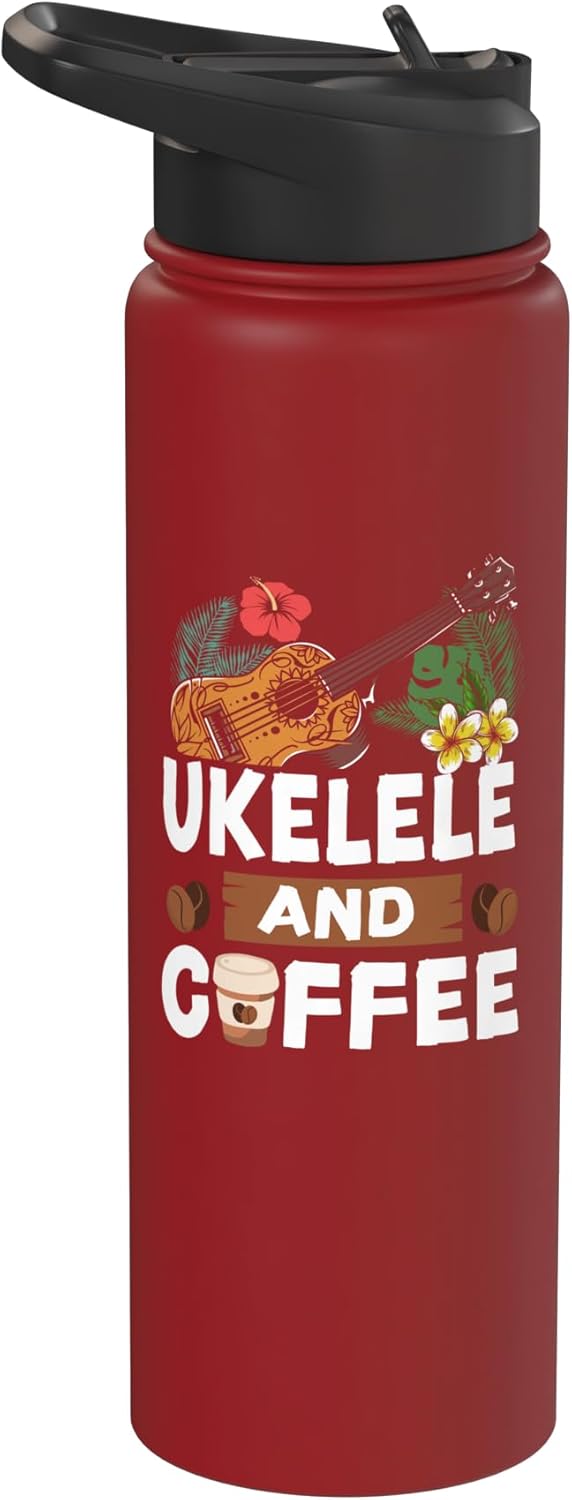 Bolso para ukulele y botella de agua acero inoxidable aislada