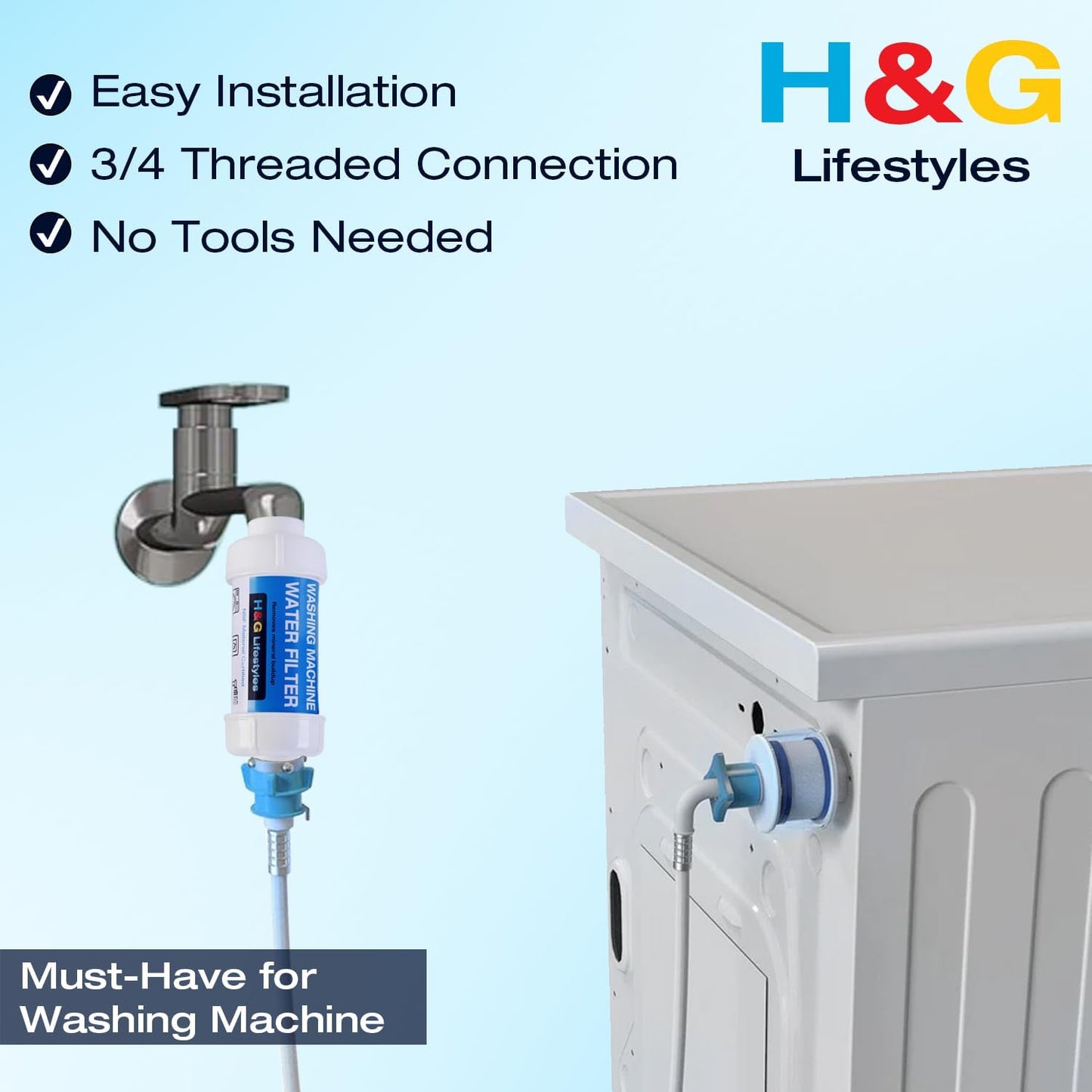 Filtro agua lavadora anti-escala con manguera 3/4pulg