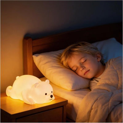 Luz Nocturna Led Recargable Silicona Oso Morado