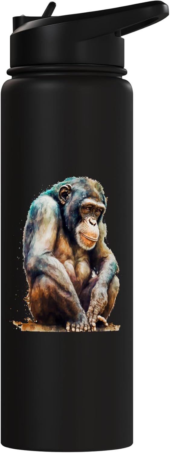 Bottella de agua acero inoxidable cuadro de chimpancé acuarela