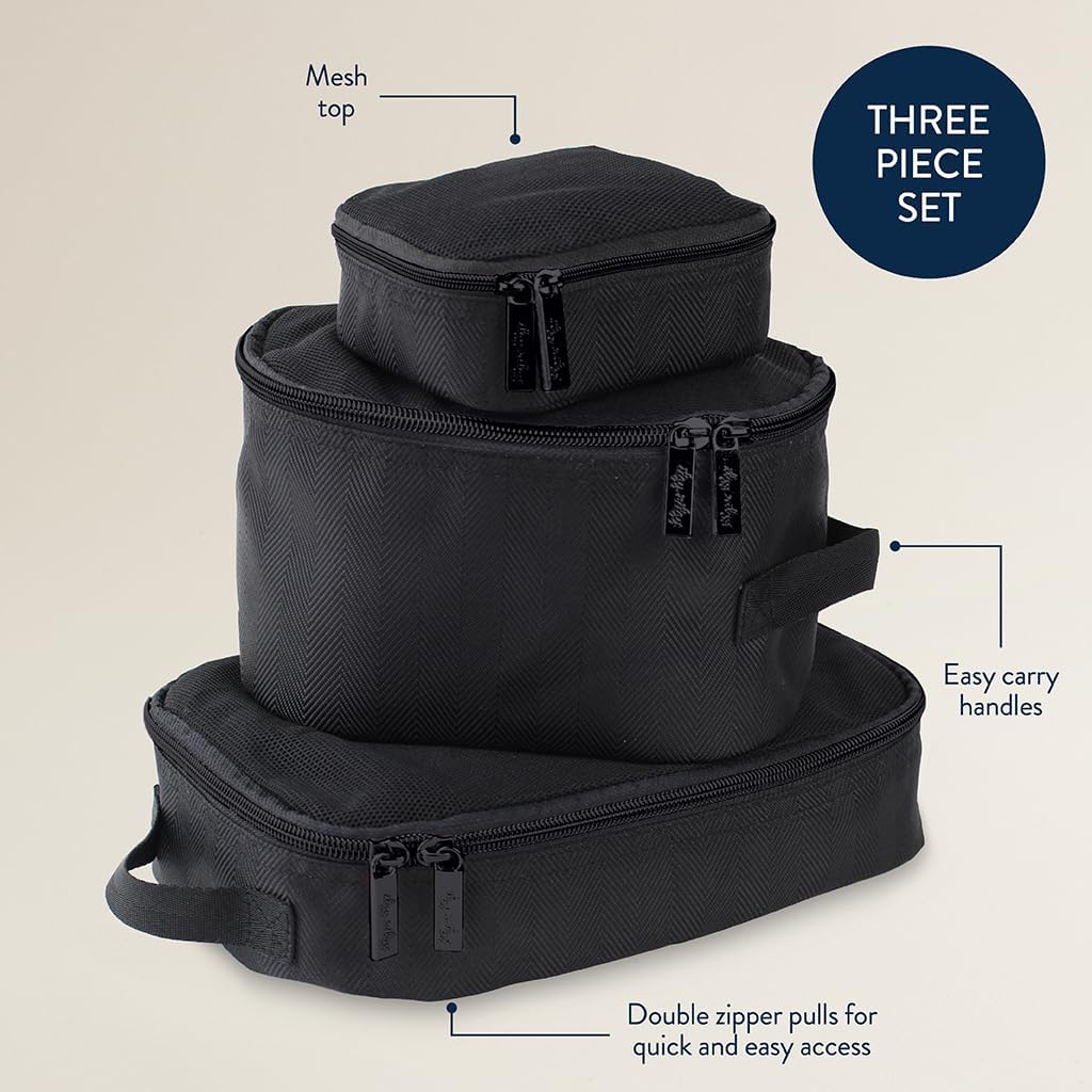 Set 3 Cubos Viaje con Malla Cremalleras Asa Tela Negro